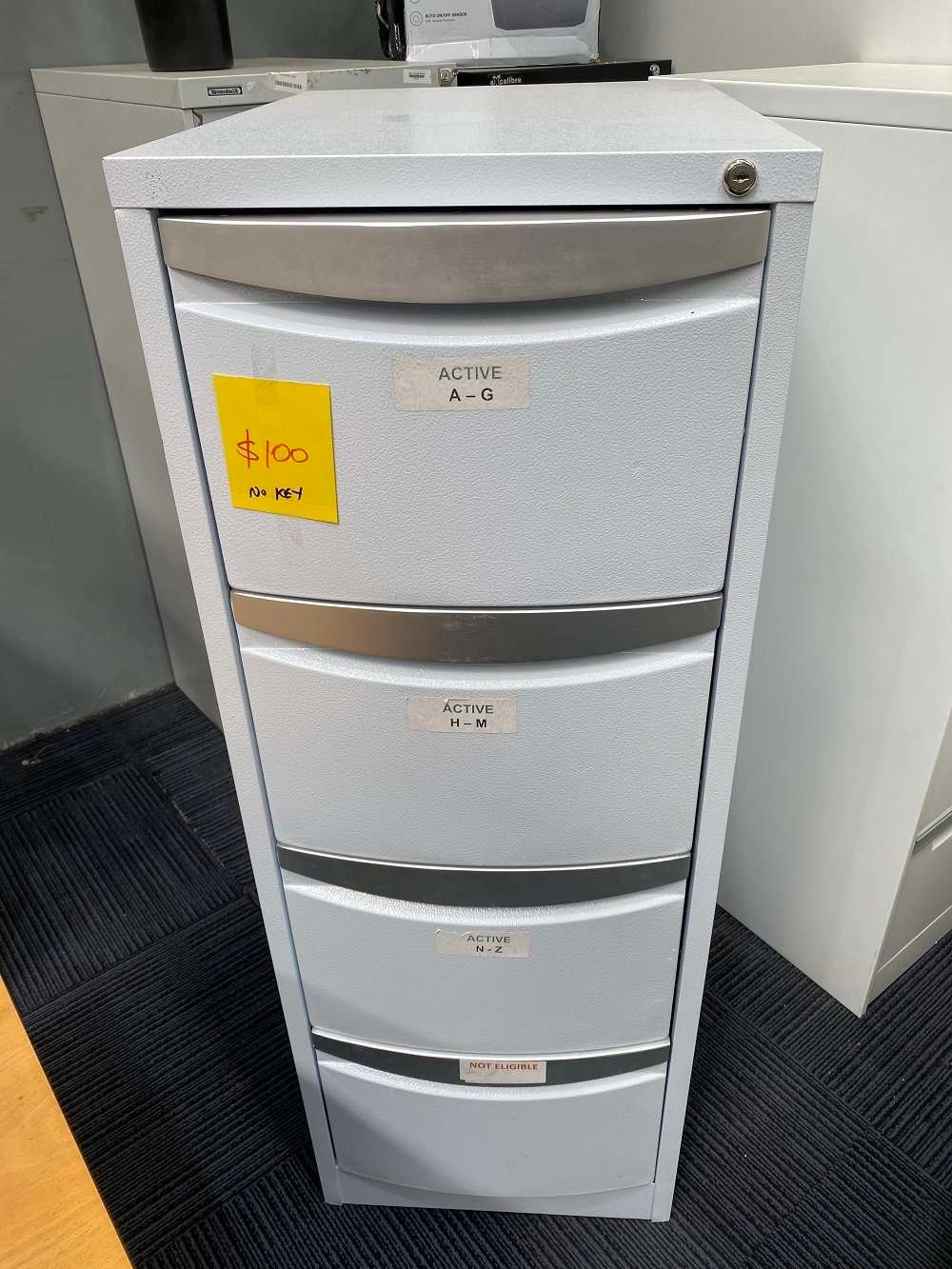 Used Filing 4 Drawers White/Chrome (No Keys) Low Cost Office Furniture