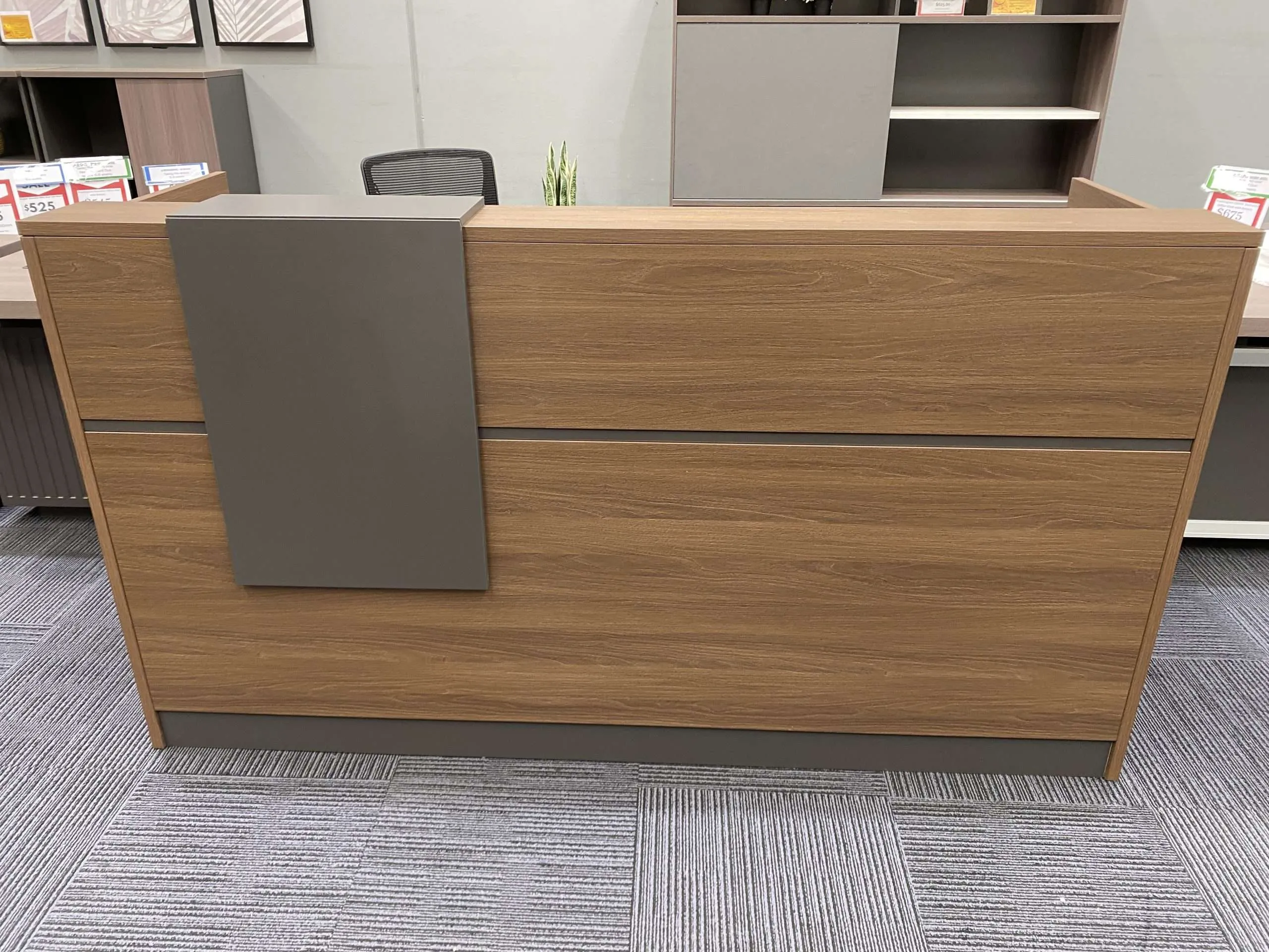 Brand New Bolton Reception Desk 2000mm x 750mm - Light Brown/Grey
