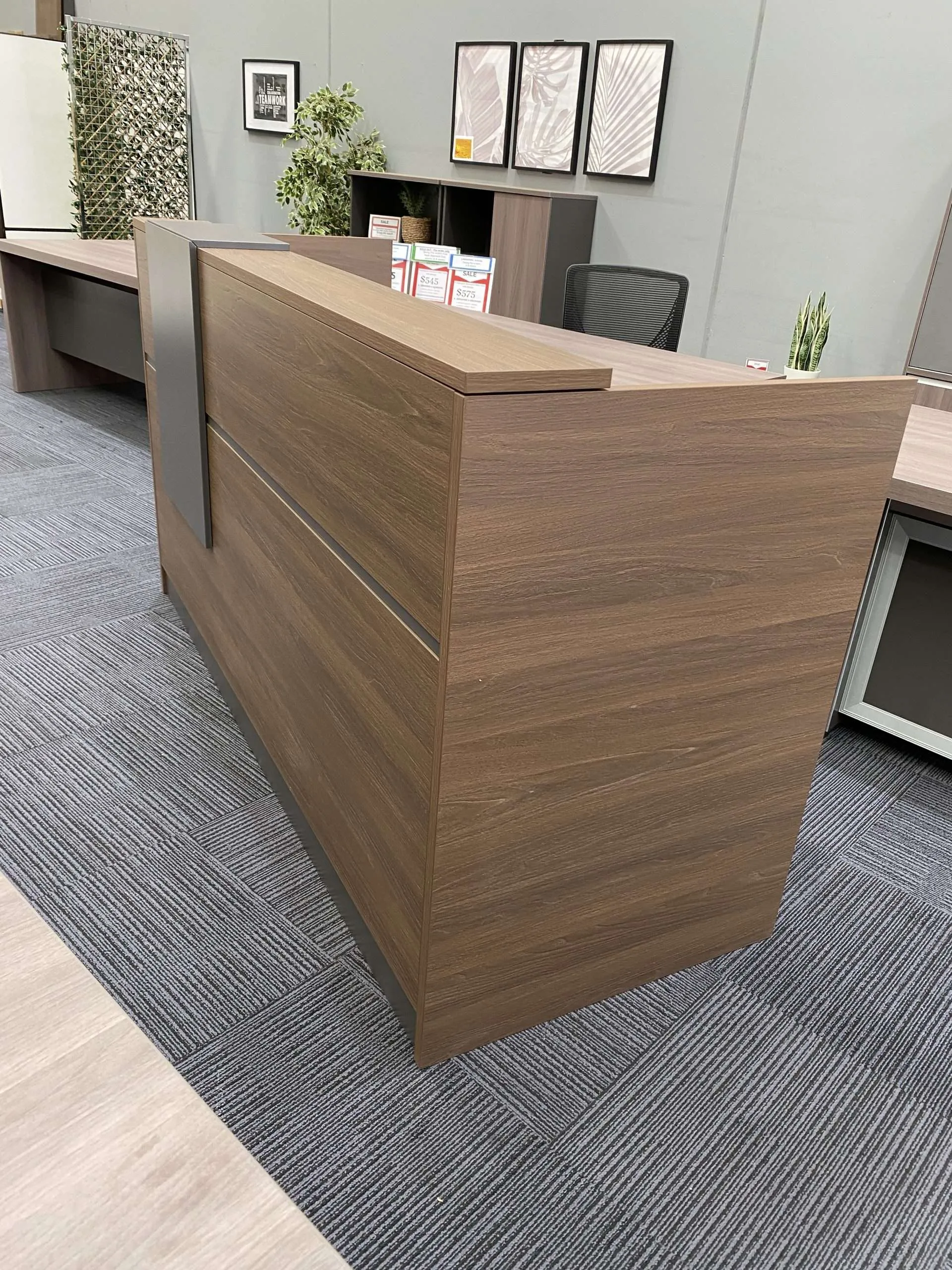 Brand New Bolton Reception Desk 2000mm x 750mm - Light Brown/Grey - Image 2