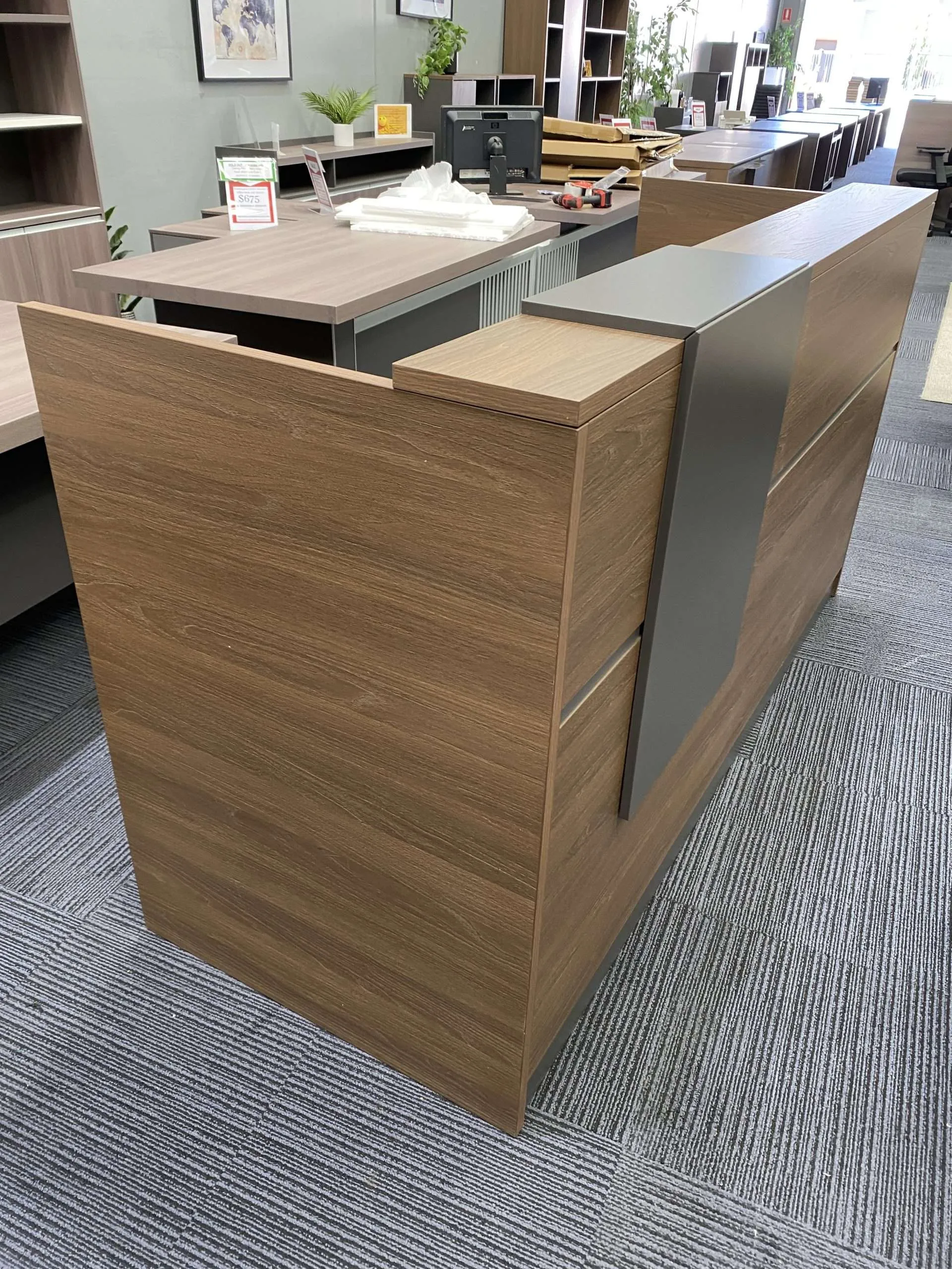 Brand New Bolton Reception Desk 2000mm x 750mm - Light Brown/Grey - Image 3